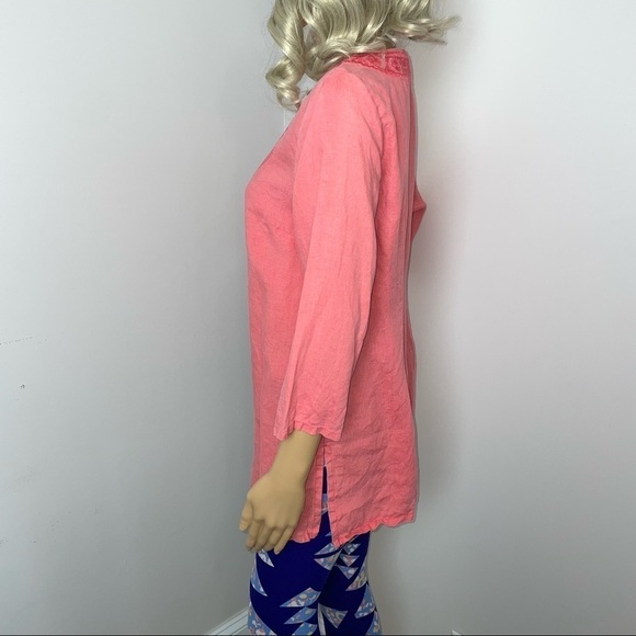 Tommy Bahama 100% Linen Tunic Embroidered V-Neck Salmon Size Small Petite - Picture 7 of 11